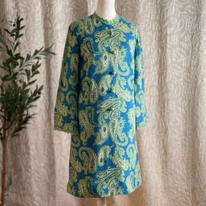 Vintage 60s Roos Atkins Mod Green & Blue‎ Paisley Groovy Funky Shift Dress Sz 11